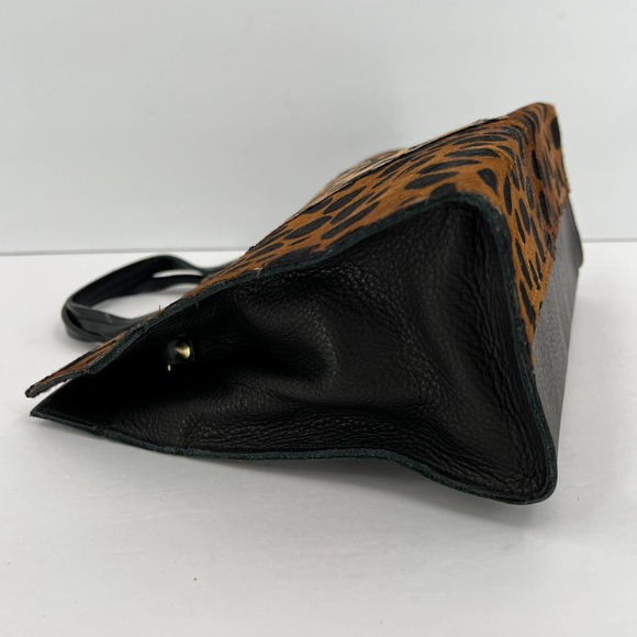 CLARE V Bag Womens Black Brown Petite Simple Tote Leopard Patchwork NWT - Picture 7 of 13